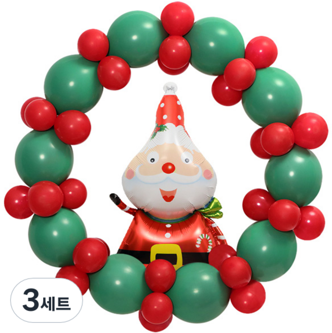 와우파티코리아 크리스마스 니스 레드도트모자 산타 풍선 세트, 혼합색상, 3세트