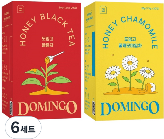 도밍고 꿀홍차 1.5g x 20p + 꿀캐모마일 1.3g x 20p 세트, 꿀홍차 + 꿀캐모마일차, 6세트