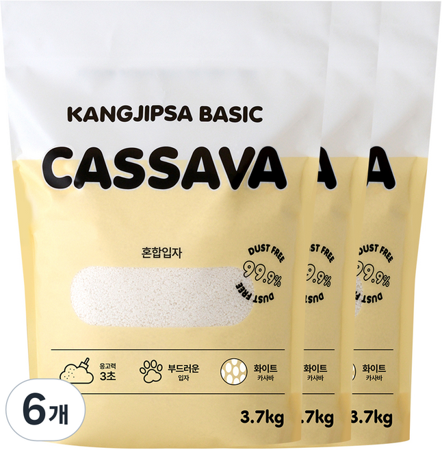 강집사 베이직 카사바 혼합입자 고양이 모래, 3.7kg, 6개, 무향