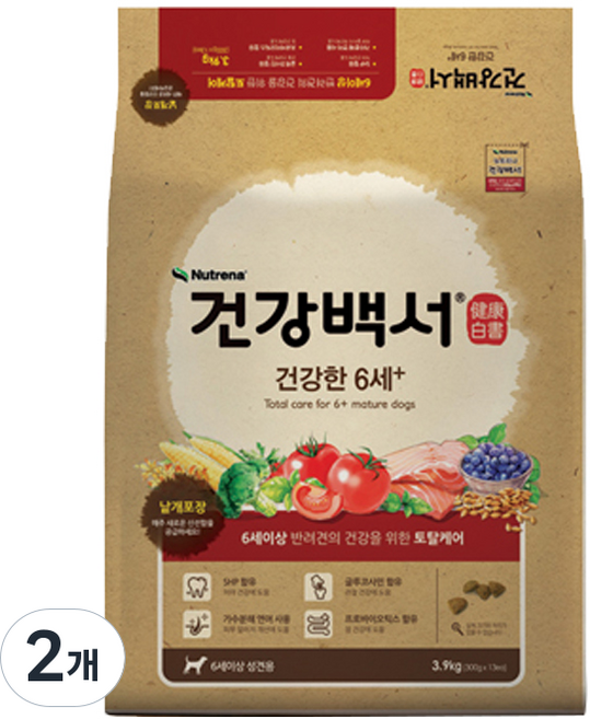 건강백서 강아지 기능성 사료, 시니어, 3.9kg, 2개