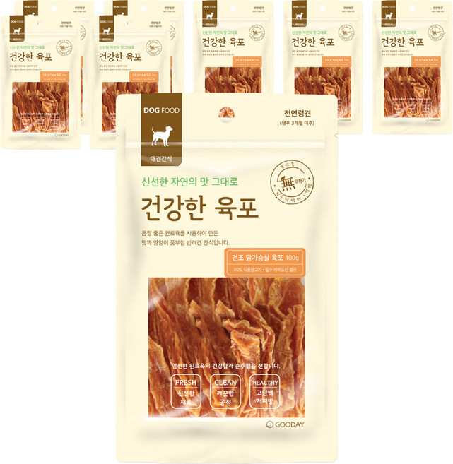 굿데이 강아지 건강한 육포, 건조 닭가슴살, 100g, 8개