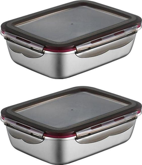 304不鏽鋼 趣味保鮮盒 可微波 27.6 x 21.2 x 8.4cm, 2組, 容器 + 蓋子