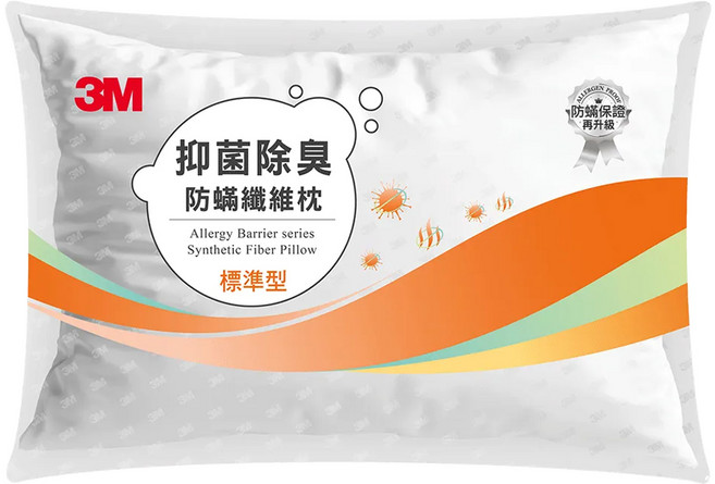 3M 抑菌除臭防螨纖維枕 標準型 680g, 白色, 1個