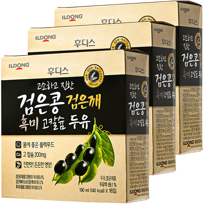 일동후디스 고소하고 진한 검은콩 검은깨 흑미 고칼슘 두유, 48개, 48개, 190ml