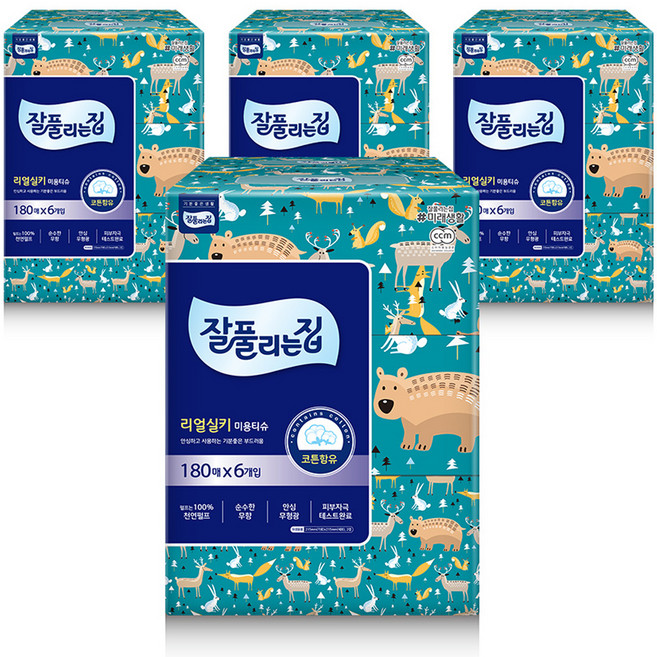 잘풀리는집 천연펄프 미용티슈 2겹, 180매입, 24개