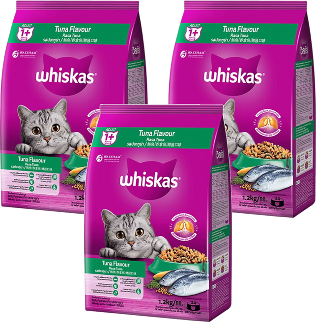 whiskas 偉嘉 貓乾糧, 鮪魚總匯口味, 1.2kg, 3袋