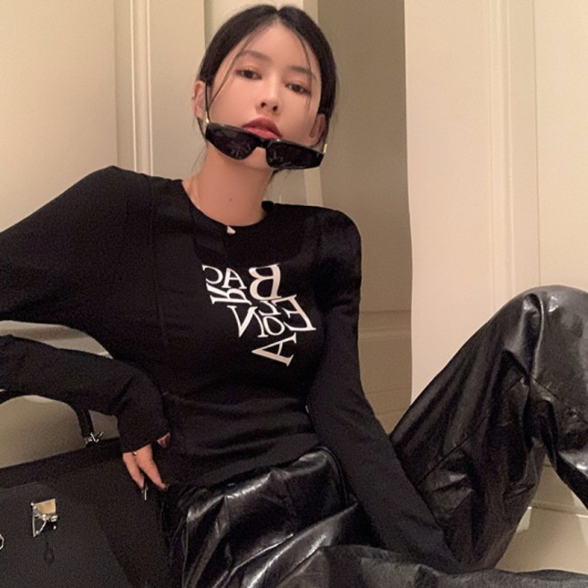 피어니스트 여성용 메이크 슬림핏 긴팔 심플 티셔츠