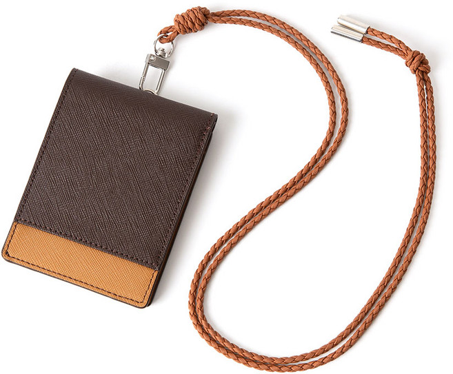 BLANC FLEUR 牛皮拼接頸掛式卡夾