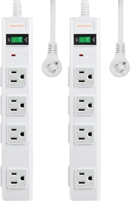 PowerSync 群加 防雷擊8插延長用電源線組 3孔 + 2孔, 1.8m, 白色, 2條