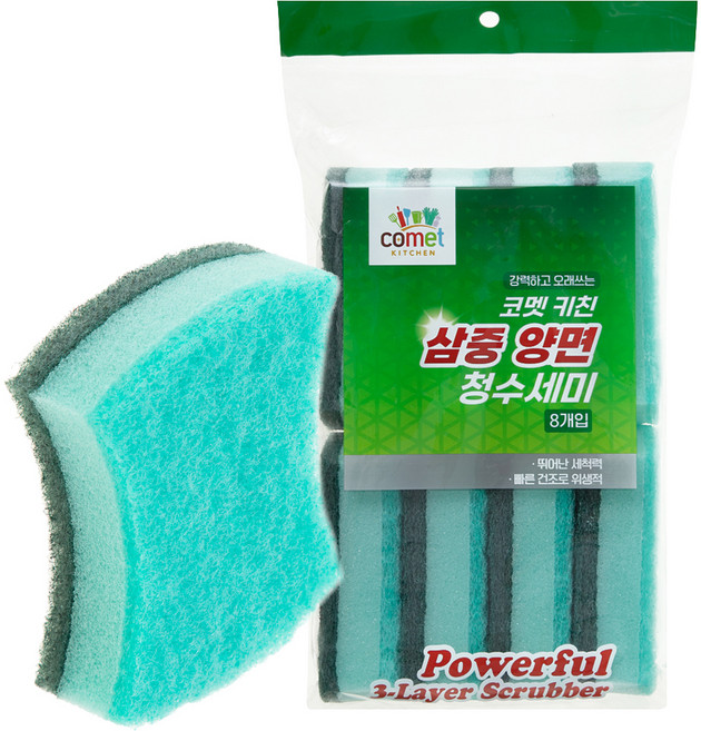 코멧 키친 삼중 양면 청수세미, 8개, 1개