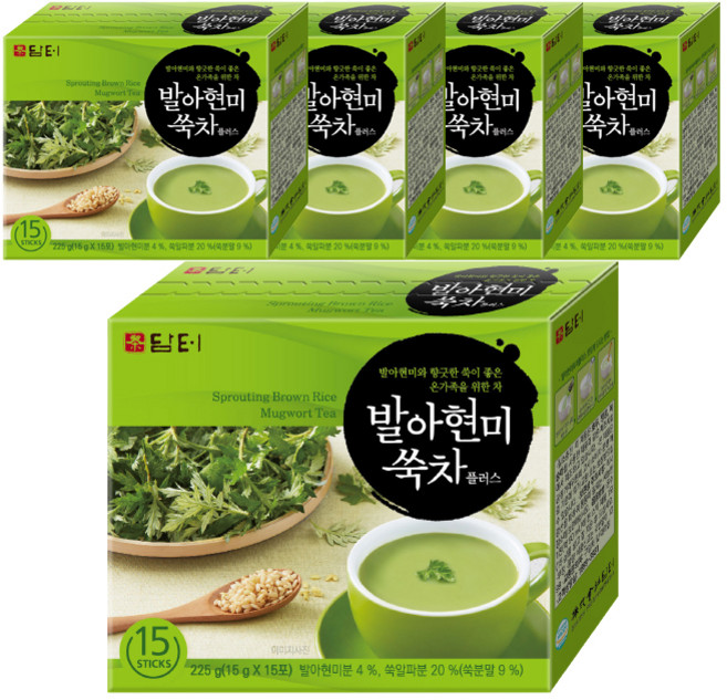 담터 발아현미 쑥차 플러스, 15g, 15개입, 5개