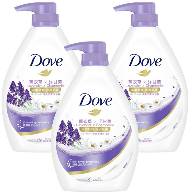 Dove 多芬 Go Fresh 清爽柔膚舒緩沐浴露 薰衣草 + 洋甘菊, 900g, 3瓶