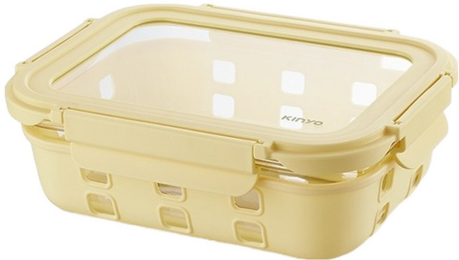 Kinyo 淨透全玻璃耐熱保鮮盒 KLC-1105 奶油黃 1050ml, 1入, 1個