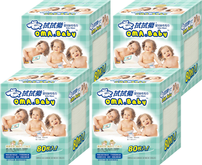 OMA&Baby 拭拭樂 嬰兒紗布毛巾 掀蓋式, 80張, 4盒