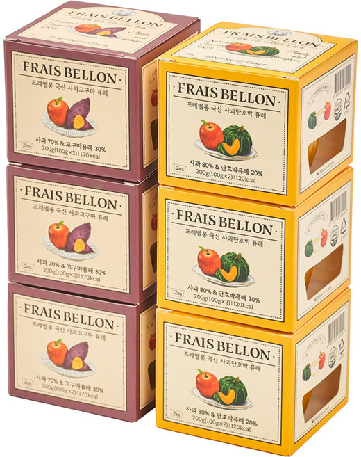 프레벨롱 국산 과일퓨레 6팩, 혼합맛( 사과/고구마, 사과/단호박), 1세트