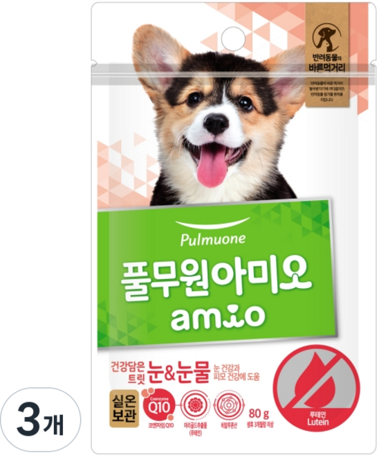 풀무원아미오 강아지 건강담은 트릿, 눈물개선/눈건강, 80g, 3개
