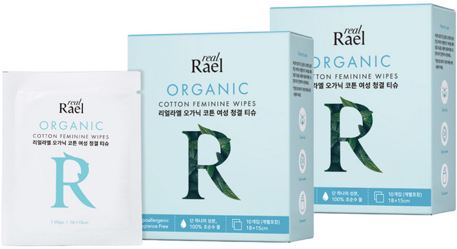 리얼라엘 오가닉 코튼 여성 청결티슈, 50g, 2개