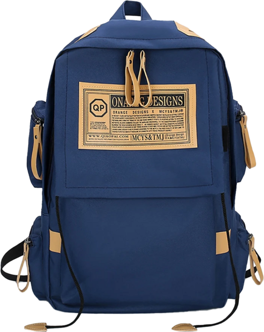 立體時尚帆布雙肩後包 580g, 藍色