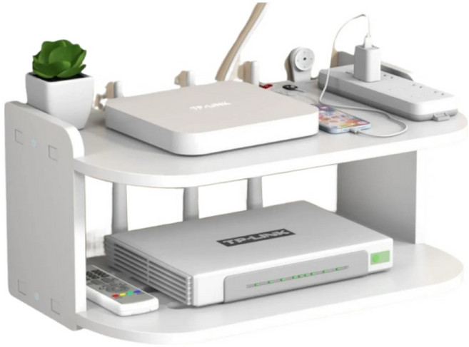 벽걸이 TV 셋탑 박스 모뎀 거치대, 화이트, 2단