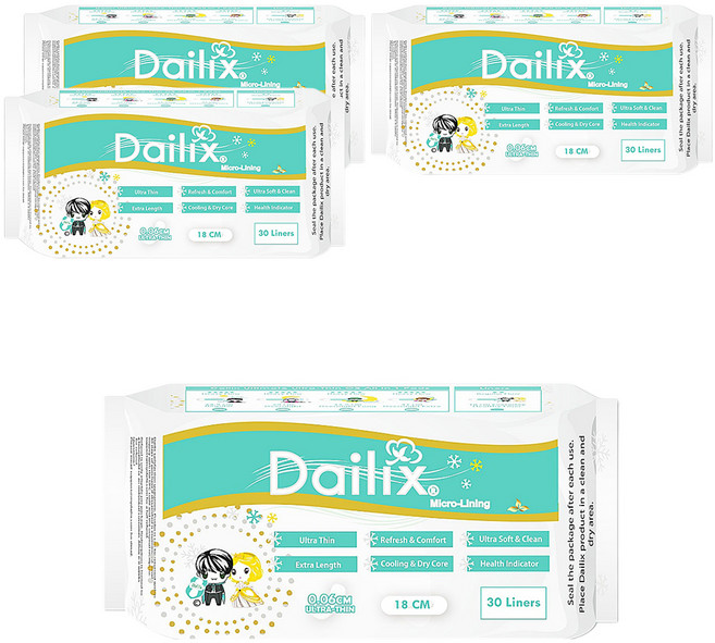Dailix 每日健康檢查乾爽抑菌護墊 涼感, 18cm, 30片, 4包