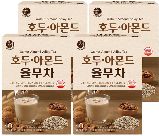 우리차 호두 아몬드 율무차, 18g, 40개입, 4개