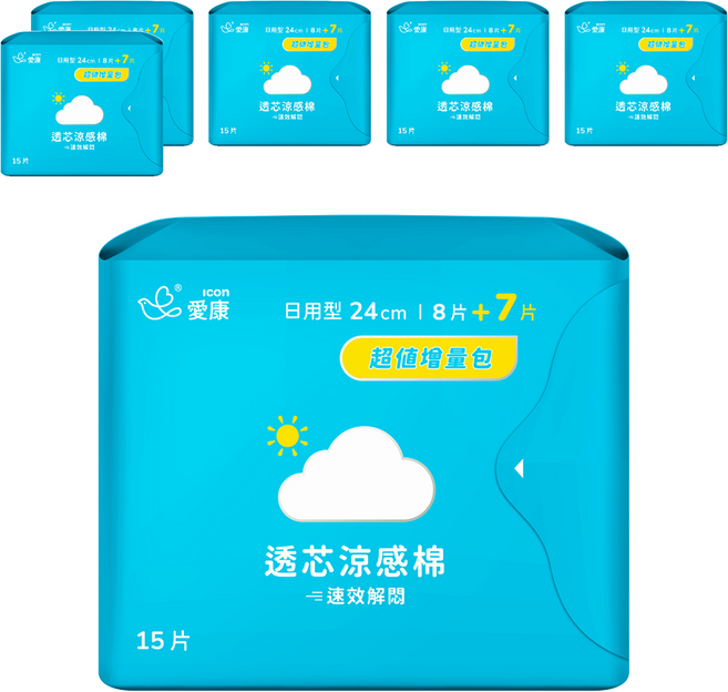 icon 愛康 透芯涼感衛生棉, 日用型(24cm), 15片, 6包
