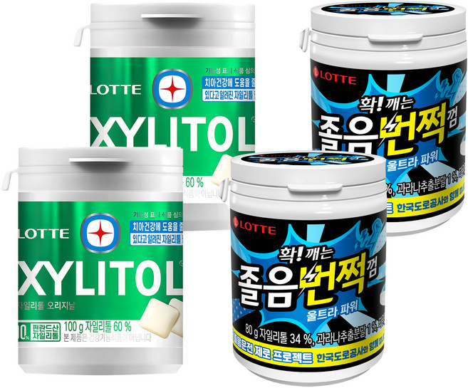 롯데웰푸드 확 깨는 졸음번쩍껌 울트라 파워 80g 2p + 자일리톨 오리지날 100g 2p, 1세트