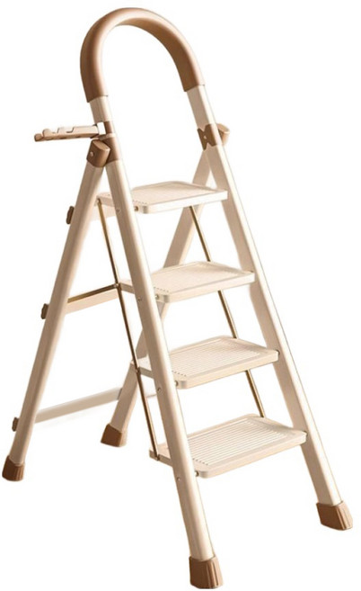 小麥購物 碳鋼伸縮折疊加厚兩用人字梯 L1461 奶油巧克色四步梯, 1個