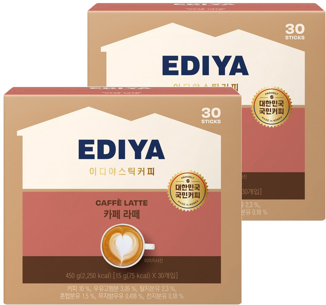이디야 카페 라떼, 15g, 30개입, 2개