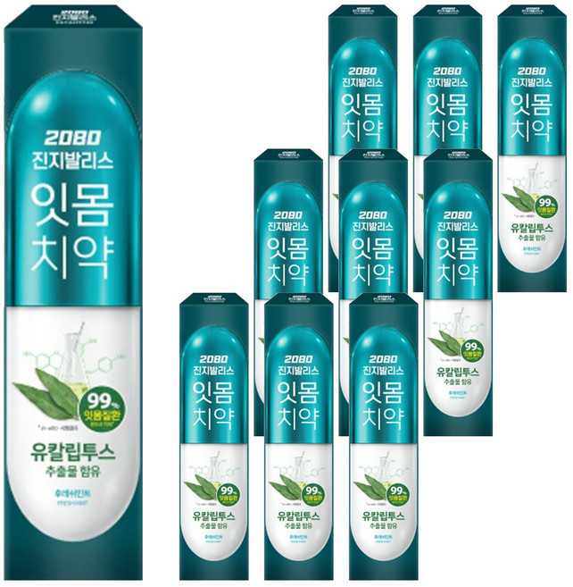 2080 진지발리스 후레쉬민트 유칼립투스향 치약, 150g, 10개