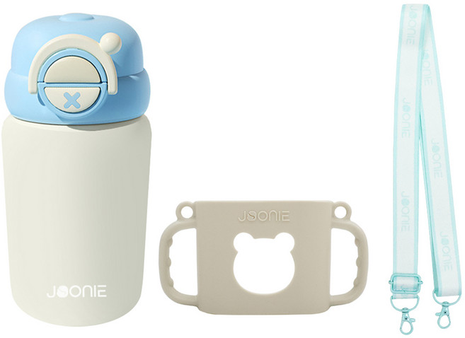 주니 2in1컵 240ml + 실리콘 컵홀더 + 스트랩 세트, 블루, 1세트