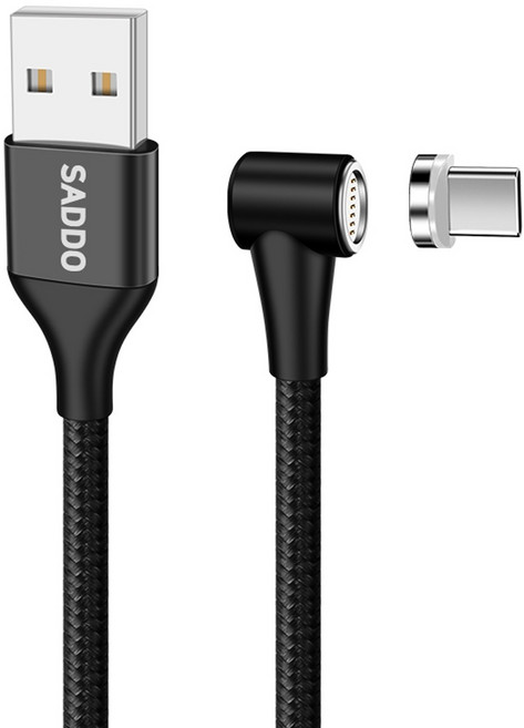 사또 3세대 USB C타입 커넥터 + ㄱ자형 마그네틱 고속충전 케이블, 1m, 블랙, 1세트