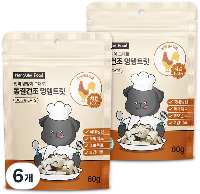 멍템 반려동물 동결건조 간식, 치킨, 60g, 6개