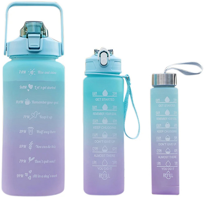 彈蓋吸管水壺3件組 350ml + 750ml + 2L, 漸層綠, 1組