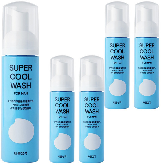 바른생각 슈퍼 쿨 워시 포 맨 남성청결제, 200ml, 5개