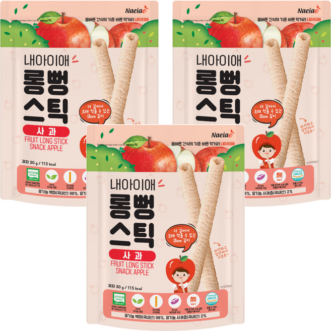 Naeiae 嬰幼兒米棒, 蘋果, 30g, 3包