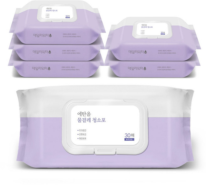 데일리워터 에탄올 물걸레 청소포 캡형 30p, 6개