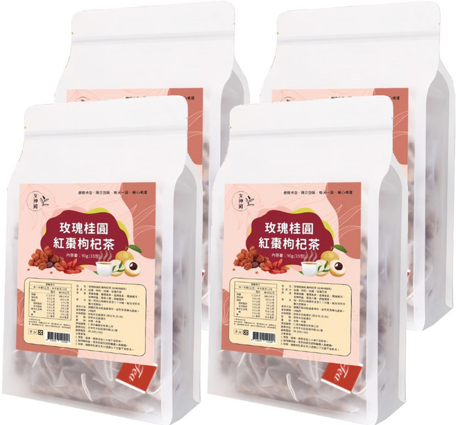 仁濟中藥 女神殿 玫瑰桂圓紅棗枸杞茶/女神四物茶, 8g, 15包, 4袋