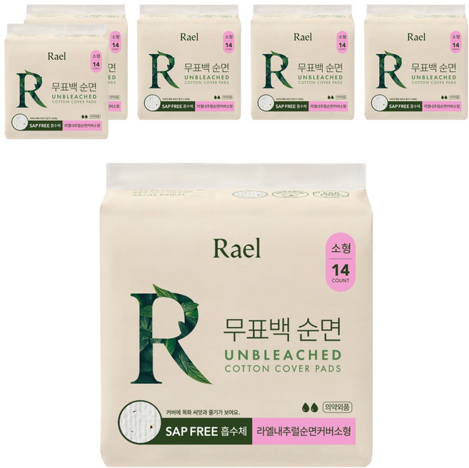 라엘 무표백 순면 생리대, 소형, 14개입, 6개