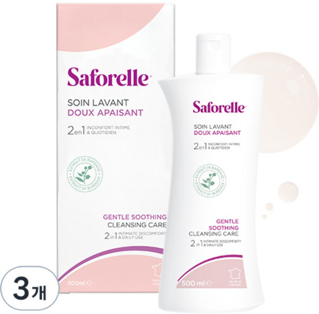 사포렐 젠틀 수딩 클렌징 케어 여성청결제, 3개, 500ml