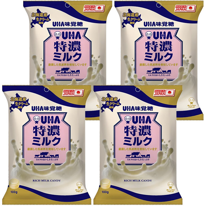 UHA 味覺糖 特濃牛奶糖, 103g, 4袋
