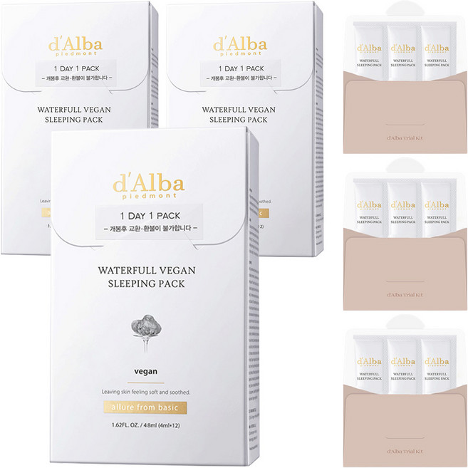 [비건뷰티] 달바 워터풀 슬리핑팩 4ml x 12p + 키트 4ml x 3p, 48ml, 3개