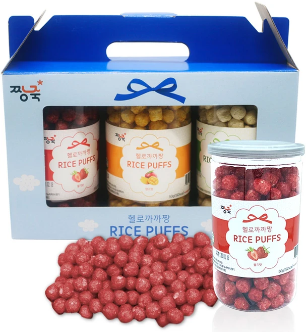짱죽 헬로까까짱 라이스퍼프 영유아과자 3종 세트, A세트(딸기, 망고, 양파), 50g, 1세트 - 쿠팡