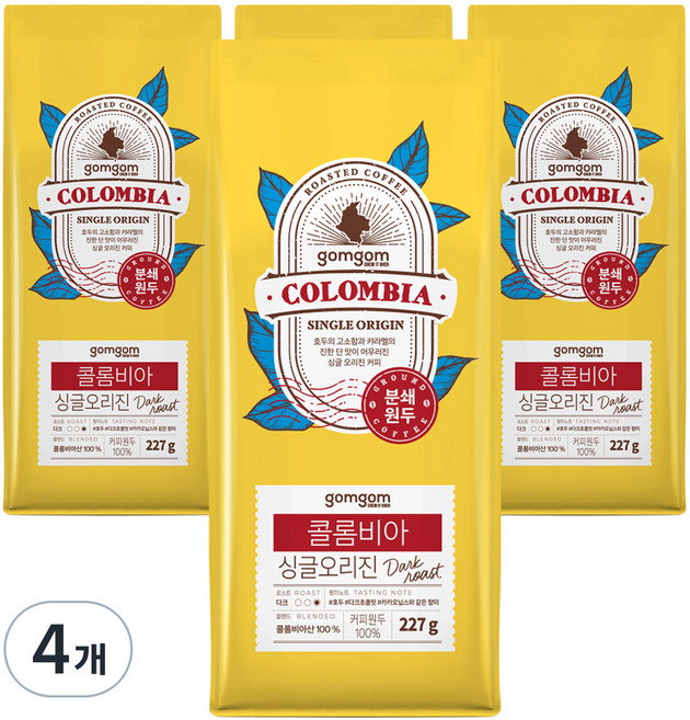 곰곰 콜롬비아 싱글 오리진 분쇄 원두, 227g, 4개