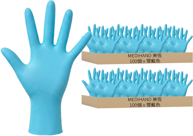 MEDIHAND 美恆 NBR 銀耳手套 100個裝, 2盒, 雪藍色, 中 (M)