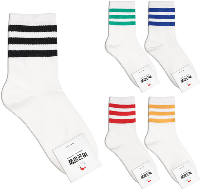 박군 여성용 삼선링글 양말 5족 세트