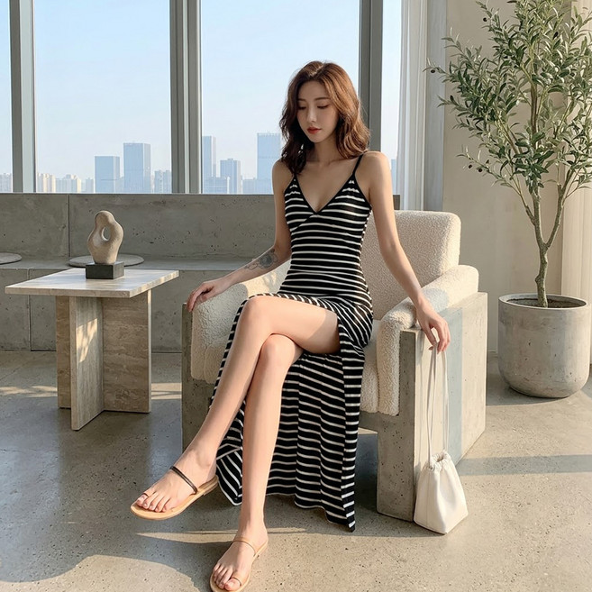 엘쏘 V넥 뷔스티에 휴양지 여신 롱 원피스 빅사이즈 포함