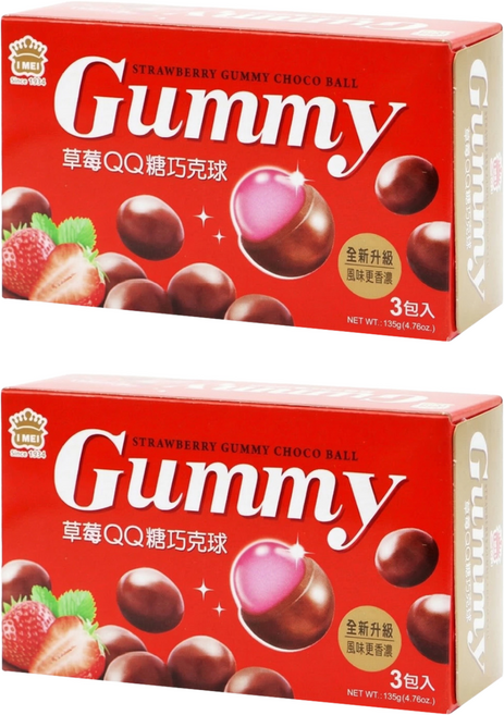 義美 QQ糖巧克球 量販 草莓風味, 2盒, 135g