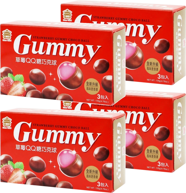 義美 QQ糖巧克球 量販 草莓風味, 4盒, 135g