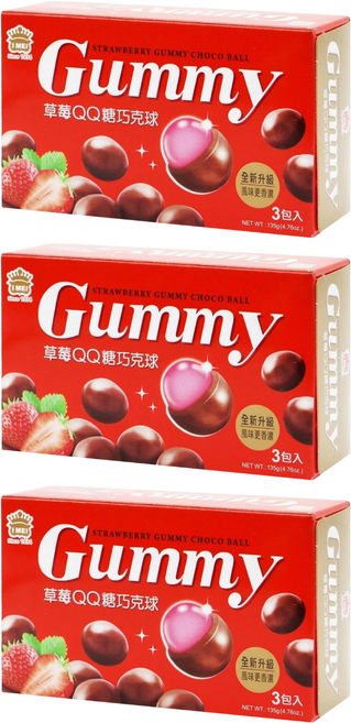 義美 QQ糖巧克球 量販 草莓風味, 3盒, 135g